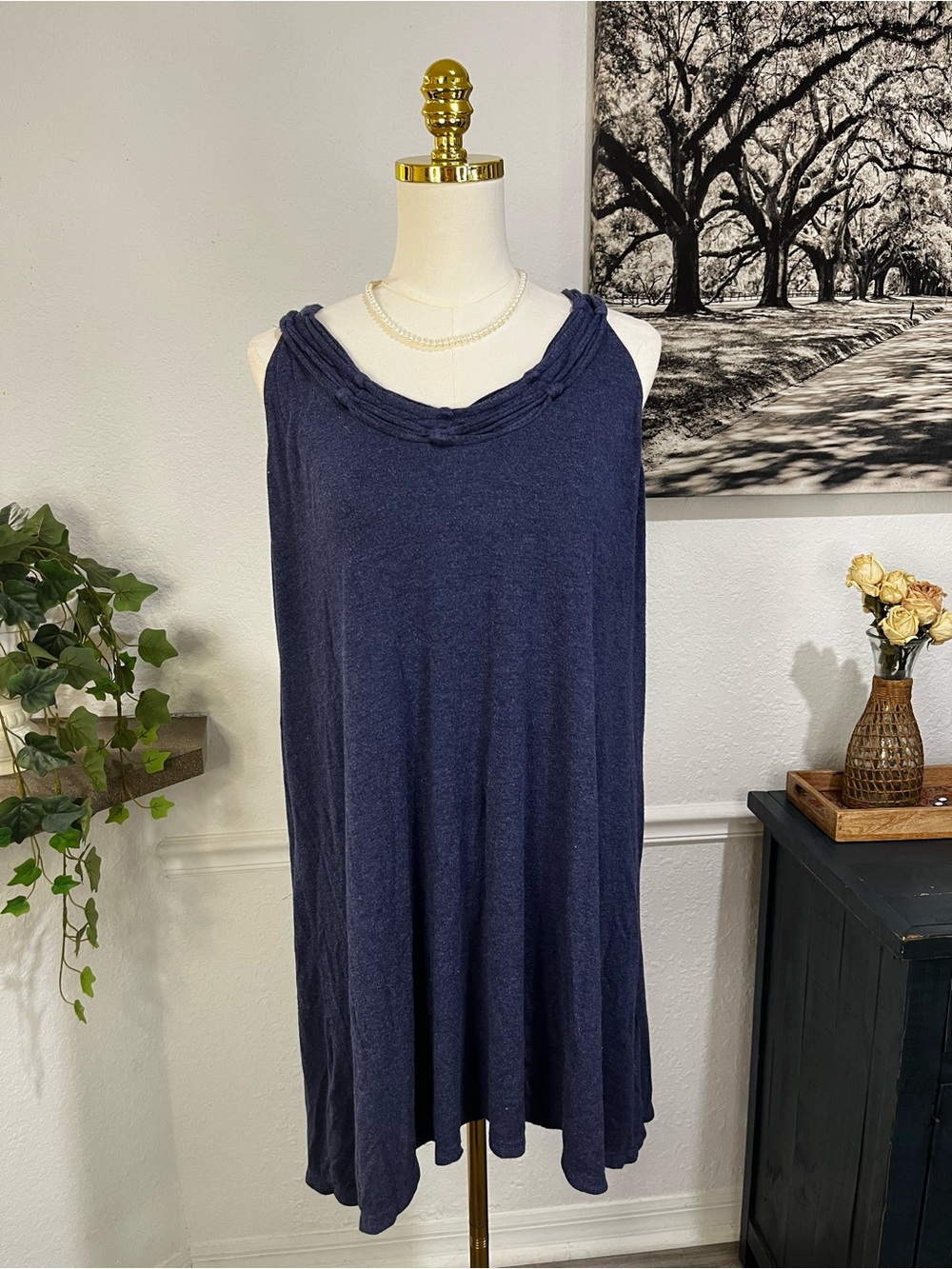 Max Studio Navy Sleeveless Knit Swing Dress